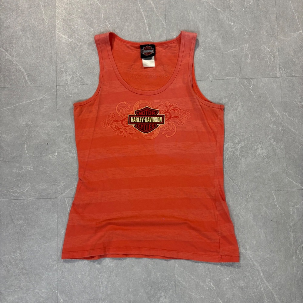 Harley-Davidson Bloomington Indiana Tank Top Orange Burnout Stripe Womens Medium